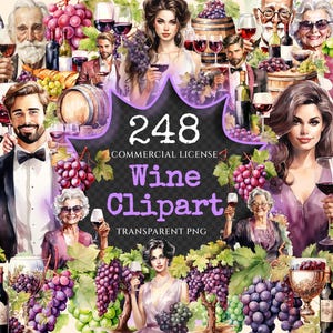 Peut inclure: Une collection de 248 illustrations aquarelle de clipart sur le thème du vin. Le clipart comprend des raisins, des bouteilles de vin, des verres, des barils et d'autres articles connexes. Le clipart est parfait pour créer des invitations, des cartes et d'autres projets.