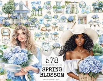 Watercolor Spring Blossom Clipart Set – 575+ Floral PNG (Digital Download)