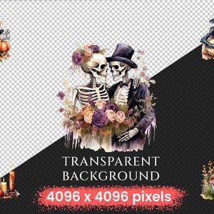 Skeletons Watercolor Clipart Bundle - 610+ transparent PNG, Spooky halloween graphics, Skeleton png images, Commercial use, Digital download