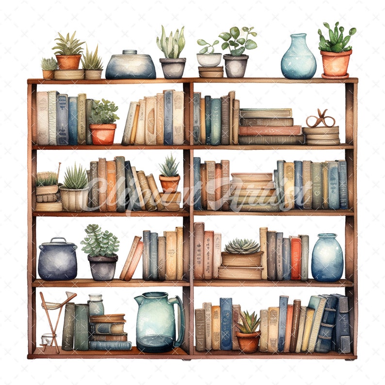20 Highquality Book Shelves Clipart Book Shelves Digital Watercolor