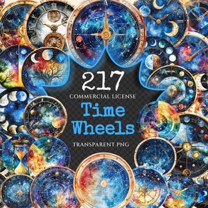 Time Wheels Watercolor Clipart Bundle - 213+ transparent PNG, Vintage clock graphics, Timeless timepiece png,Commercial use,Digital download