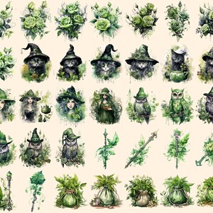 Herbal Witches Watercolor Clipart Bundle - 310+ transparent PNG, Whimsical fantasy graphics, Enchanted png, Commercial use, Digital download