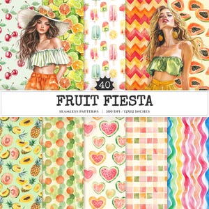 Fruit Fiesta Seamless Patterns, Colorful summer JPEG, Summer candies pattern, Mixed fruits repeating pattern, Digital scrapbook paper