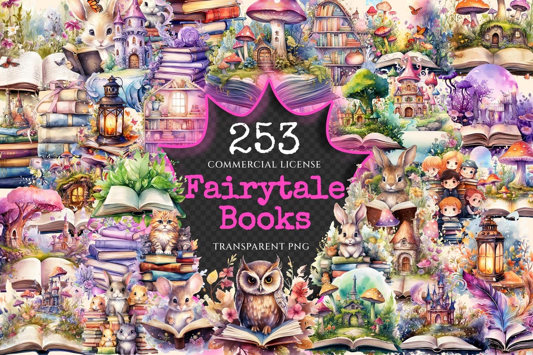 Watercolor Fairytale Book Clipart – Magical Storybook Graphics (digital ...