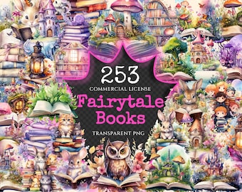 Watercolor Fairytale Book Clipart – Magical Storybook Graphics (Digital Download)