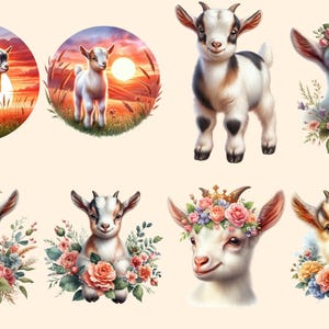 Baby Goats PNG Clipart Collection - 38 PNG, Charming goat illustrations, Farmyard art printables, Commercial use, Digital download