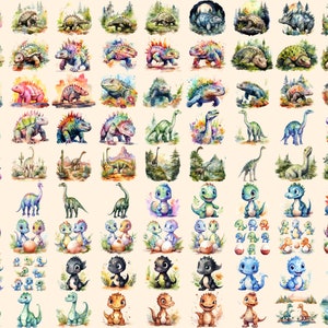 Dinosaurs Watercolor Clipart Bundle - 690+ transparent PNG, Dino graphics, Ancient dinosaur creature png, Commercial use, Digital download