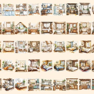 Watercolor Interiors Clipart Bundle – 392+ PNG Home Graphics (digital ...