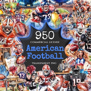 American Football Watercolor Clipart Bundle - 945+ transparent PNG, Gridiron gear graphics, Football art, Commercial use, Digital download