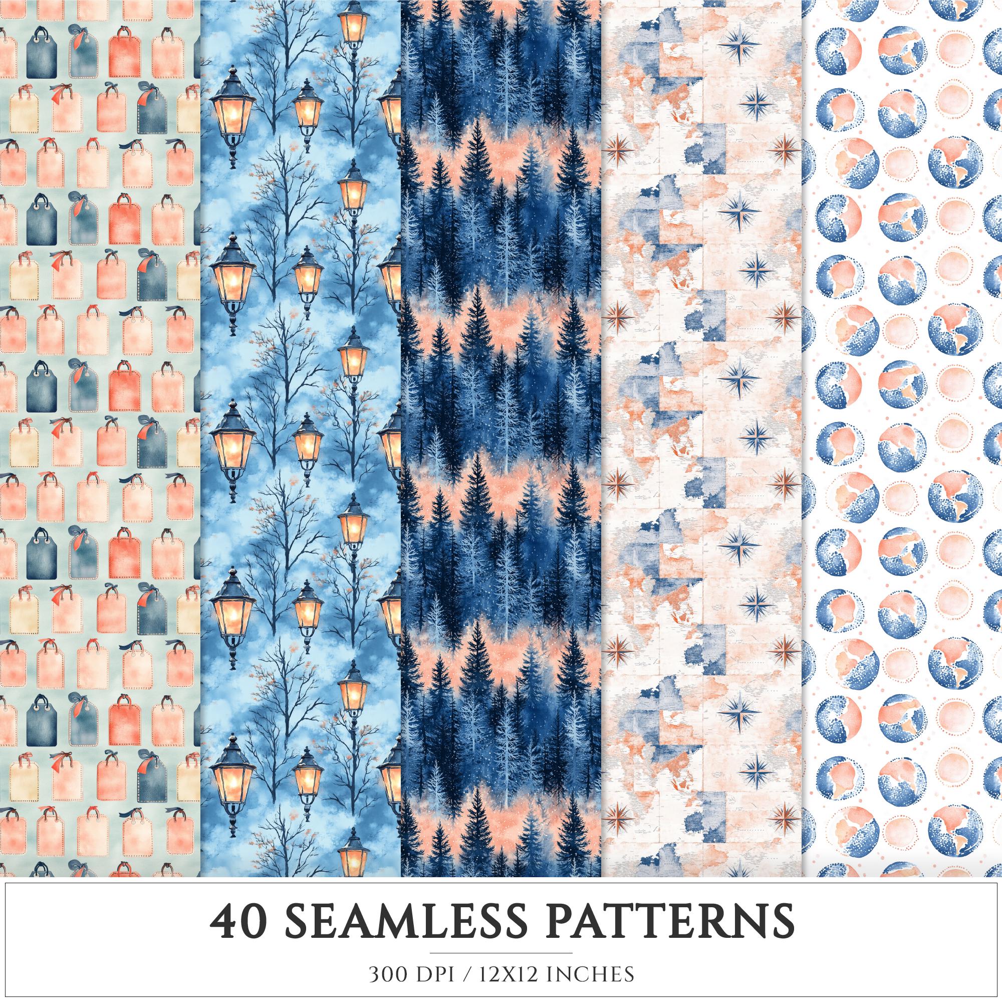 Travel Pattern Paper Winter Expedition Seamless Patterns, Travel Scrapbook Paper (digital ...