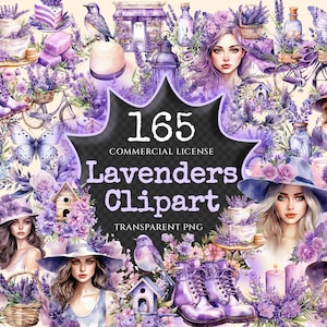 Lavenders Watercolor Clipart Bundle - 160+ transparent PNG, PNG of Tranquil summer lavender joy, Lavenders Commercial use, Digital download