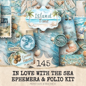 In Love With The Sea Junk Journal Ephemera & Folio Kit - Ocean waves journal, Summer digital ephemera, Junk Journal Kit, Digital download