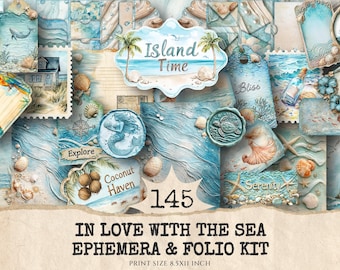 Ocean Waves Junk Journal Kit – Summer Ephemera, Folio (Digital Download)