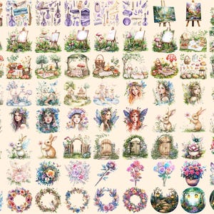 Fairy Garden Watercolor Clipart Bundle – 600+ PNG Graphics (digital ...