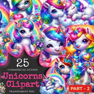 Unicorns (P-2) PNG Clipart Collection - 25 PNG, Whimsical unicorn graphics, Fairytale inspired printables, Commercial use, Digital download