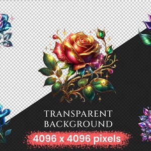 Fantasy Roses PNG Clipart Collection - 54 PNG, Magical rose illustration, Enchanted floral art, Commercial use, Digital download