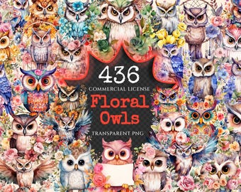 Floral Owls Watercolor Clipart Bundle – 433+ PNG Images (Digital Download)