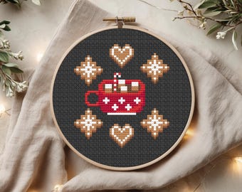 Christmas Hot Cocoa Cross Stitch, Cute XMAS Mini Cookie Pattern For Holidays and Winter / PDF Pattern