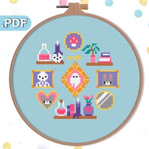 Oddities Wall, Horror Cross Stitch, Spooky Pattern, Gothic Pattern, Kawaii Cross Stitch, Spooky Cute, Halloween Cross Stitch, PDF Pattern