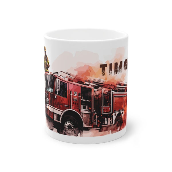 Feuerwehrmann Tasse, Feuerwehrauto Tasse, Personalisierbare Feuerwehr Kaffe Tasse, Perfekte Geschenkidee, Feuerwehrmann, Weihnachtsgeschenk