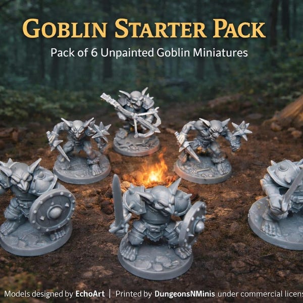 Goblin Starter Pack (Set of 6) – 32mm scale D&D Miniatures – Unpainted Warband