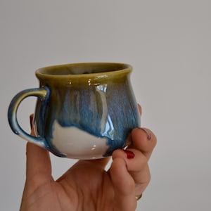 Handmade Stoneware Coffee Cup and Saucer Set, 135 ml Espresso Cup, Deep Blue Glazed Mug, Artisan Pottery, Modern Minimalist Coffee Set