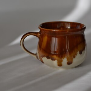 Handmade Ceramic Mug with Honey Brown Glaze, Espresso Cup with Handle, Ceramic Tea Tumbler, Stoneware Mug with Drippy Glaze image 5