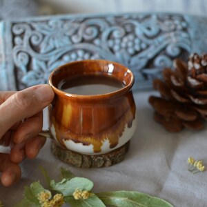 Handmade Ceramic Mug with Honey Brown Glaze, Espresso Cup with Handle, Ceramic Tea Tumbler, Stoneware Mug with Drippy Glaze image 9