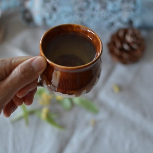 Handmade Ceramic Mug with Honey Brown Glaze, Espresso Cup with Handle, Ceramic Tea Tumbler, Stoneware Mug with Drippy Glaze image 7