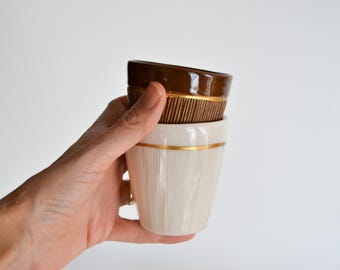 Handmade Stoneware Espresso Cup with Gold Accent | Textured Ceramic Tumbler
