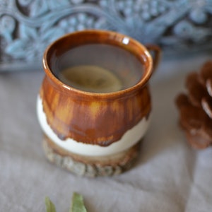 Handmade Ceramic Mug with Honey Brown Glaze, Espresso Cup with Handle, Ceramic Tea Tumbler, Stoneware Mug with Drippy Glaze image 10