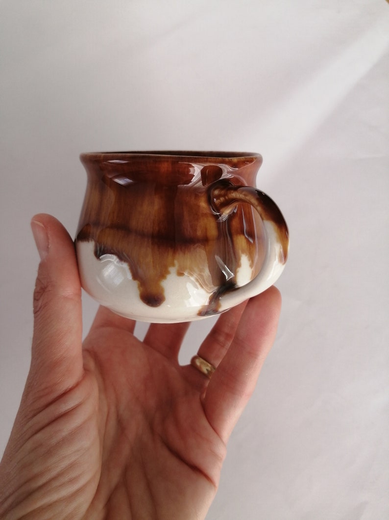 Handmade Ceramic Mug with Honey Brown Glaze, Espresso Cup with Handle, Ceramic Tea Tumbler, Stoneware Mug with Drippy Glaze image 3