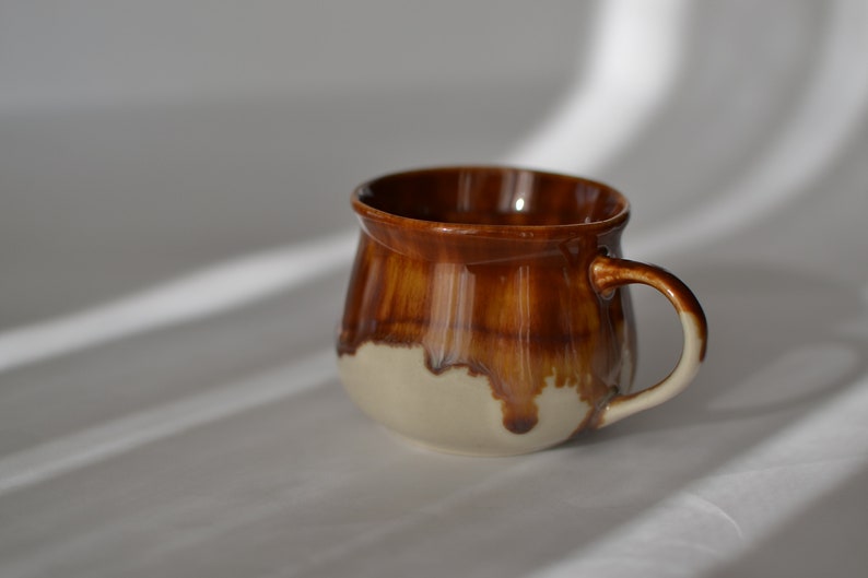 Handmade Ceramic Mug with Honey Brown Glaze, Espresso Cup with Handle, Ceramic Tea Tumbler, Stoneware Mug with Drippy Glaze image 4