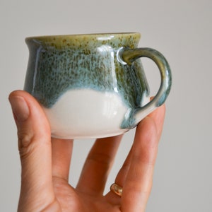 Green Espresso Mug 130 ml / 4.4 Oz, Ceramic Cup with Handle, Stoneware Tea Tumbler, Stoneware mug with Drippy Glaze, Modern Coffee Mug
