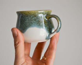 Green Espresso Mug 130 ml / 4.4 Oz, Ceramic Cup with Handle, Stoneware Tea Tumbler, Stoneware mug with Drippy Glaze, Modern Coffee Mug