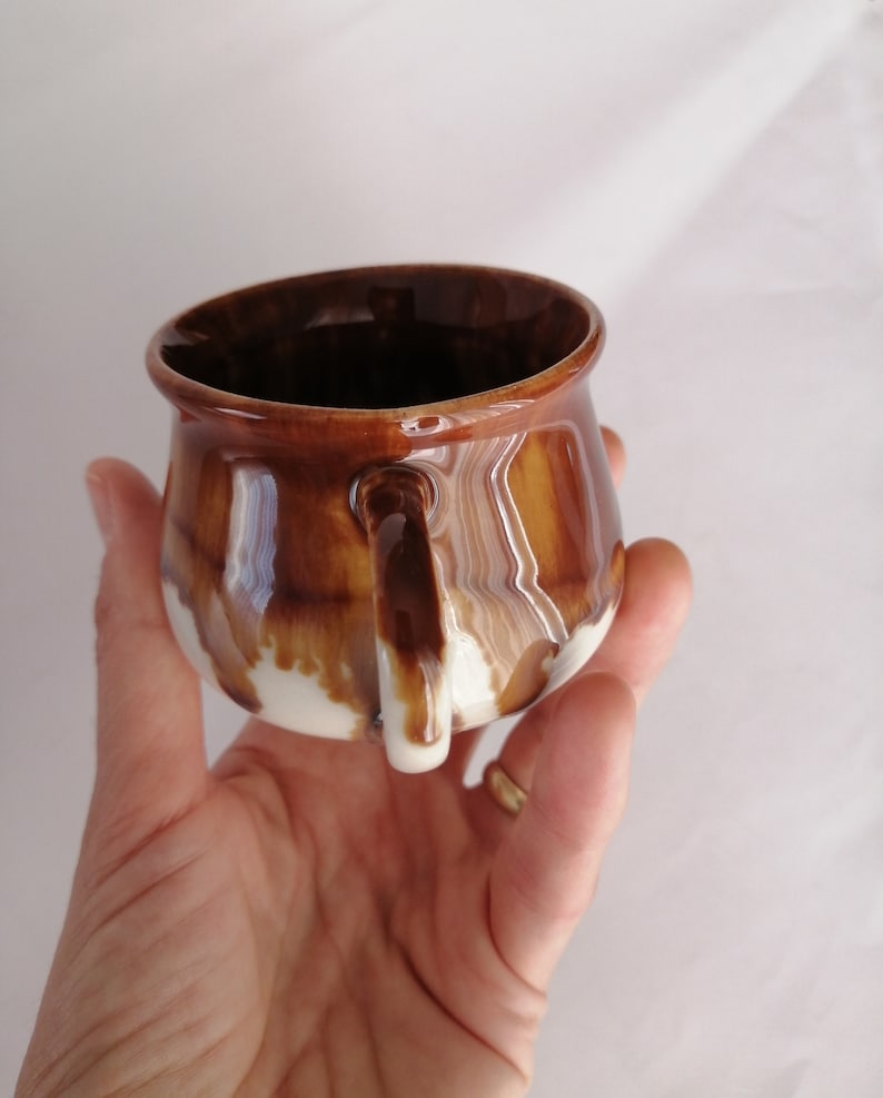 Handmade Ceramic Mug with Honey Brown Glaze, Espresso Cup with Handle, Ceramic Tea Tumbler, Stoneware Mug with Drippy Glaze image 2