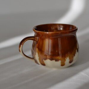 Handmade Ceramic Mug with Honey Brown Glaze, Espresso Cup with Handle, Ceramic Tea Tumbler, Stoneware Mug with Drippy Glaze image 6