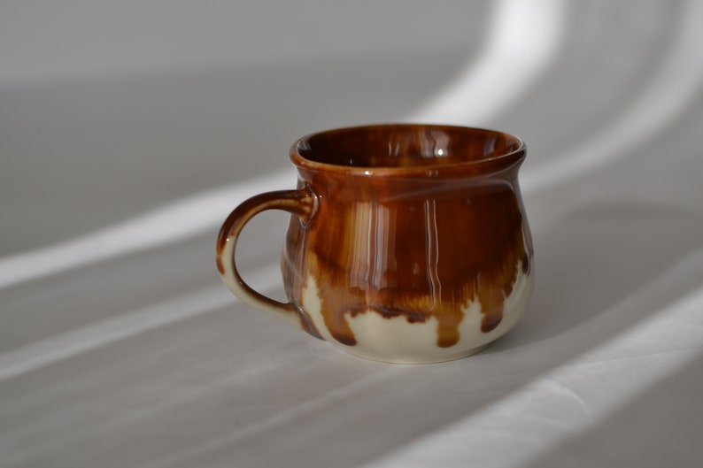 Handmade Ceramic Mug with Honey Brown Glaze, Espresso Cup with Handle, Ceramic Tea Tumbler, Stoneware Mug with Drippy Glaze image 6