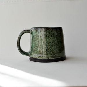 Handcrafted Black Stoneware Pottery Mug in Emerald Green, Ceramic Tumbler for Tea/Drip Coffee/Americano/Latte/Cappuccino, Cup with Handle image 2