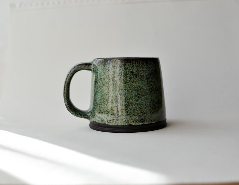 Handcrafted Black Stoneware Pottery Mug in Emerald Green, Ceramic Tumbler for Tea/Drip Coffee/Americano/Latte/Cappuccino, Cup with Handle image 2