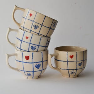 Handmade Ceramic Mug with Heart Motifs, Hand painted Stoneware Mug, Gift for Her, Minimal Design Mug, Mother&#39;s Day Gift