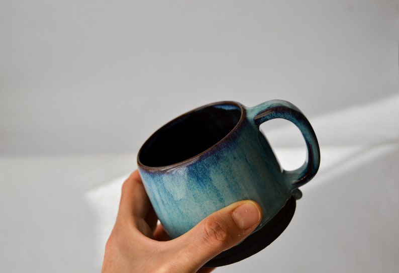 Blue ceramic mug handmade pottery gift for her mug denim blue for coffee lover gift mug with handle gift for him mug for tea or coffee image 2