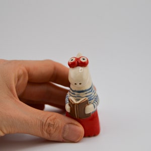 Ceramic Bibliophile Dragon Figurine with a Unique Design, Perfect Gift for Book Lovers image 1