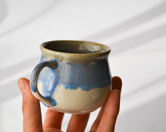 Ceramic Espresso Mug Ocean Inspired Handmade Light Blue Drippy Glaze Stoneware Mug 4.5 oz/135 ml Ceramic Tea Tumbler with Handle