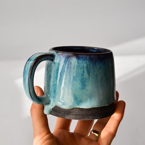 Blue ceramic mug handmade pottery gift for her mug denim blue for coffee lover gift mug with handle gift for him mug for tea or coffee image 1