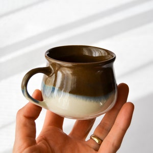 Handcrafted Espresso Cup – 135 ml / 4.5 oz Ceramic Mug with Blue Drip and Dark Brown Glaze, Mug for Cortado, Macchiato, or Tea