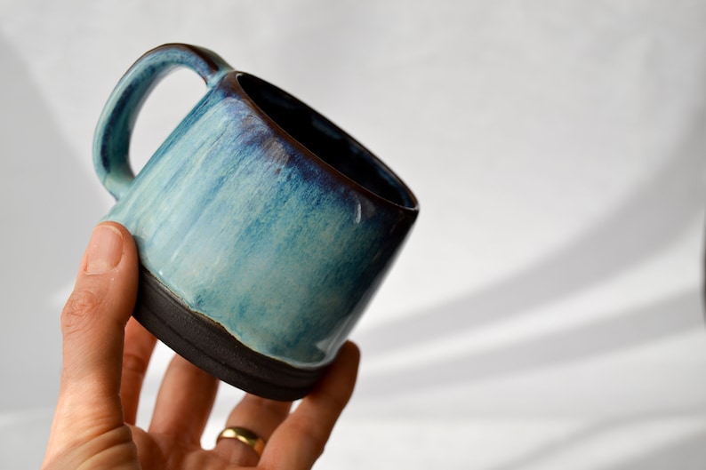 Blue ceramic mug handmade pottery gift for her mug denim blue for coffee lover gift mug with handle gift for him mug for tea or coffee image 3