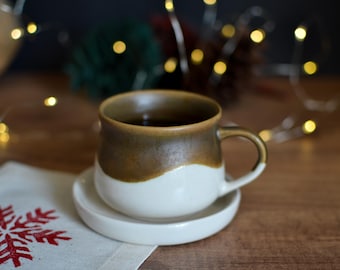 Handgemachte Steingut Espresso Tasse mit Untertasse: Minimalist Keramik Teetasse
