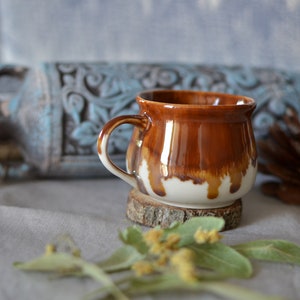 Handmade Ceramic Mug with Honey Brown Glaze, Espresso Cup with Handle, Ceramic Tea Tumbler, Stoneware Mug with Drippy Glaze image 8