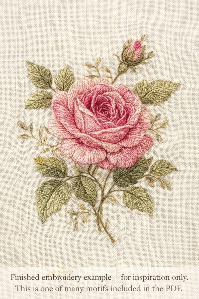 Vintage Rose Hand Embroidery Pattern PDF for Linens, Pillowcases ...